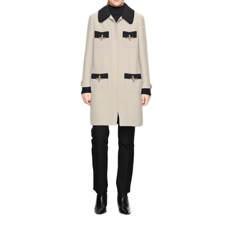 Moschino Contrast Trim Long Coat Beige