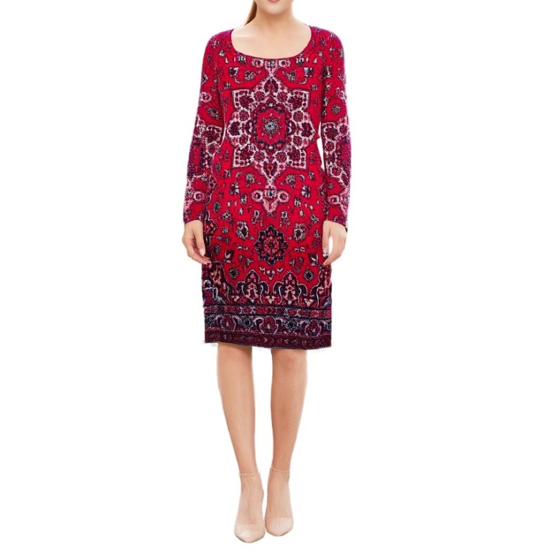Moschino Paisley Print Long Sleeve Dress Red