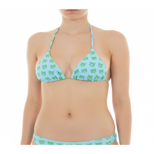 Moschino Bear Print Triangle Bikini Top Blue