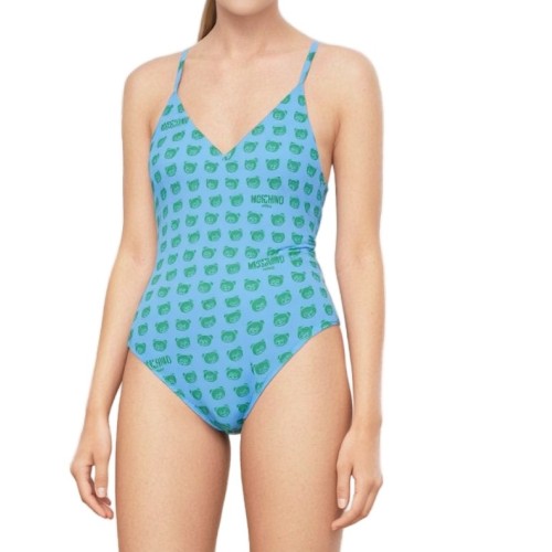 Moschino Teddy Bear Print One-Piece Swimsuit Blue