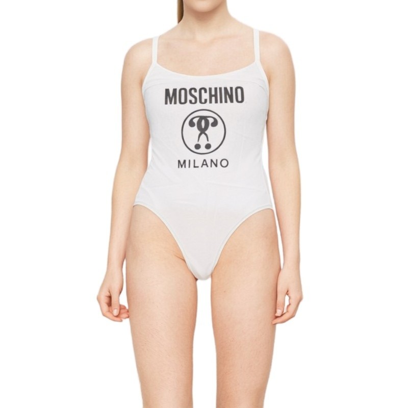 Moschino Milano Logo One-Piece Swimsuit White