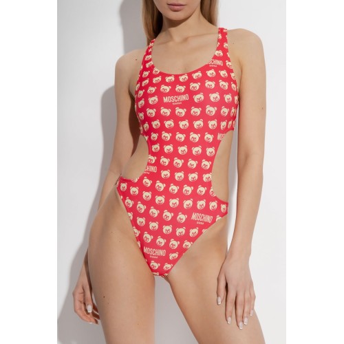 Moschino Teddy Bear Print One-Piece Swimsuit Red