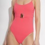 Moschino Belted Logo One-Piece Swimsuit Coral