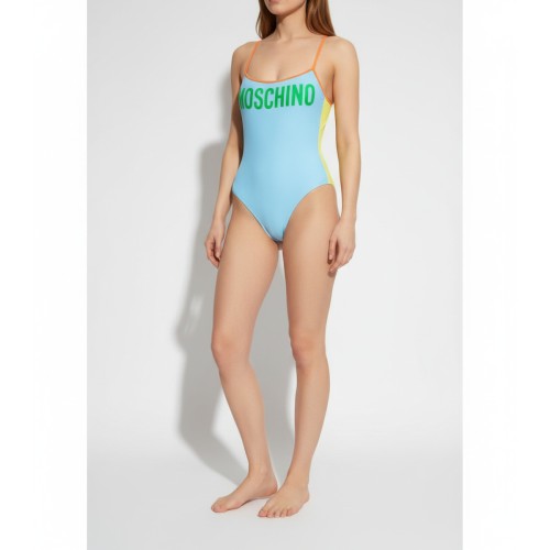 Moschino Colorblock Logo One-Piece Swimsuit Blue