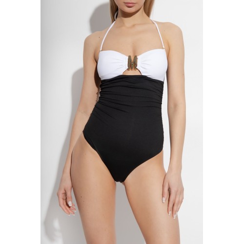Moschino Color Block One-Piece Swimsuit White Black
