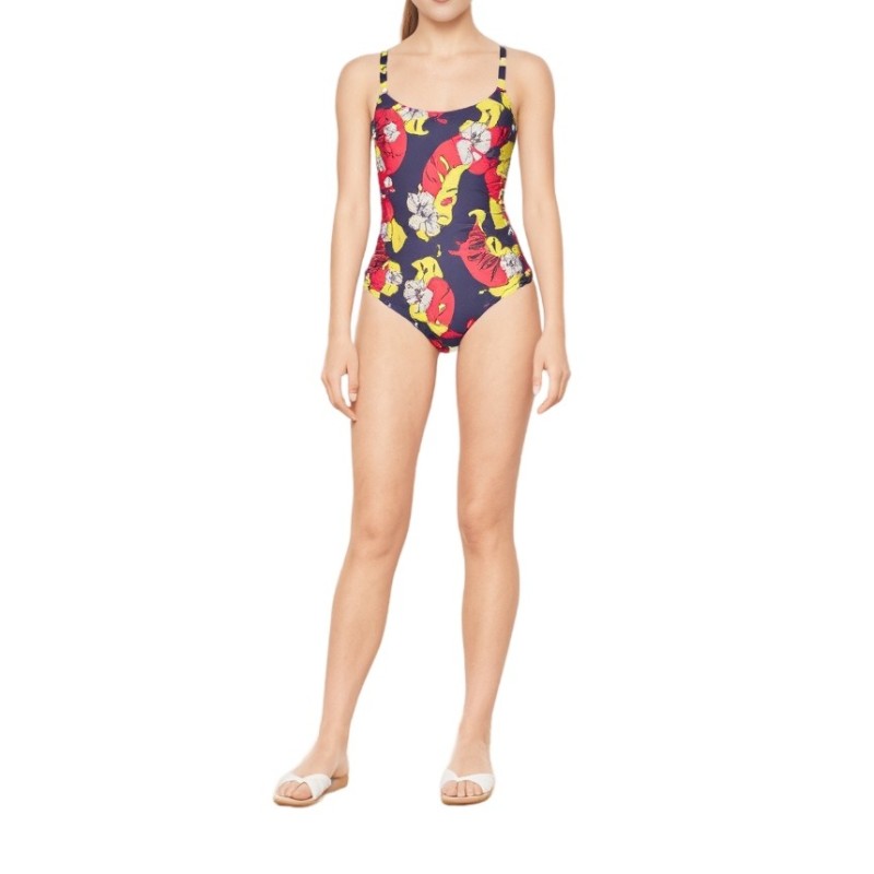 Moschino Tropical Hibiscus One-Piece Swimsuit Navy
