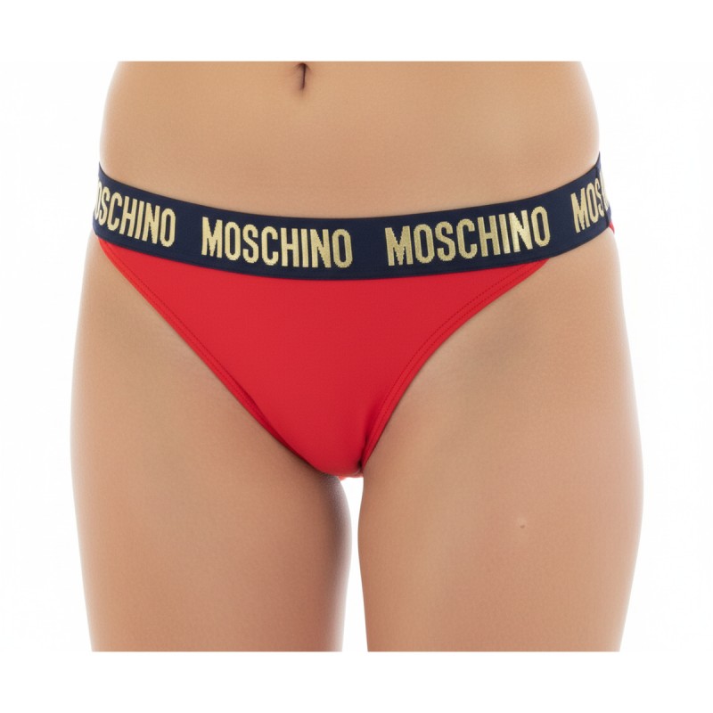 Moschino Red Logo Waistband Bikini Bottom