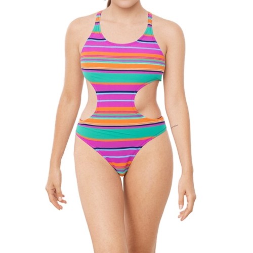 Moschino Rainbow Striped Cutout Swimsuit Multicolor