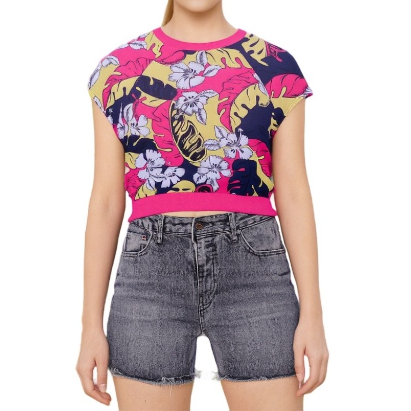 Moschino Tropical Floral Crop Sweatshirt Pink