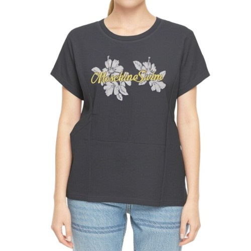 Moschino Floral Script Cotton T-shirt Black