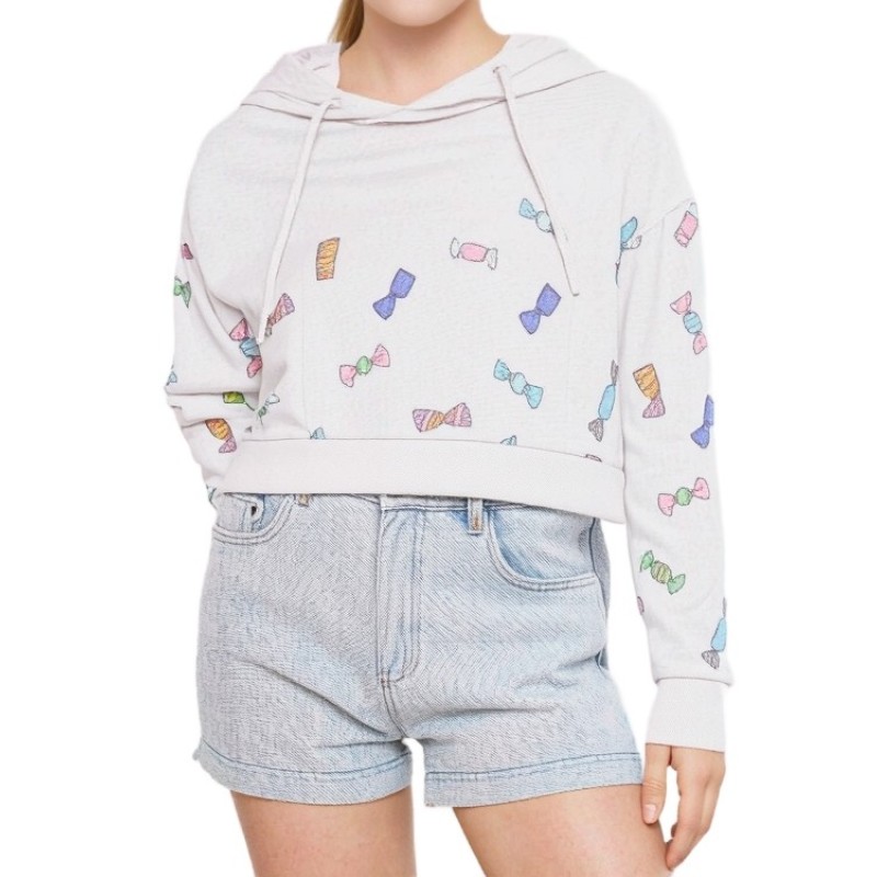 Moschino Candy Print Cropped Hoodie Multi White