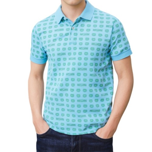 Moschino Logo Print Polo Shirt Light Blue