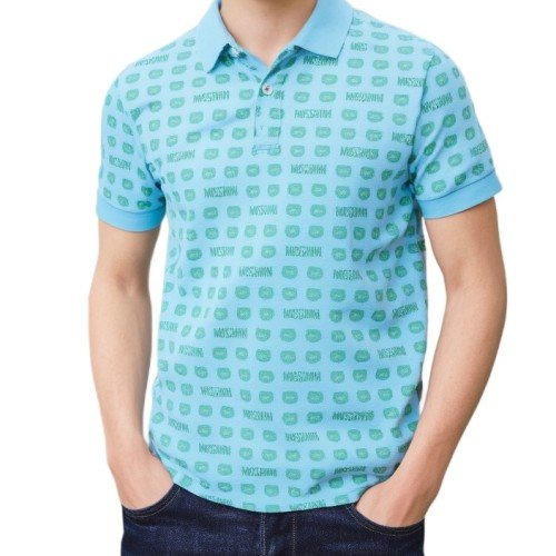 Moschino Logo Print Polo Shirt Light Blue
