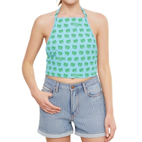 Moschino Green Bear Print Halter Top