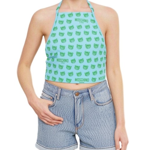 Moschino Green Bear Print Halter Top