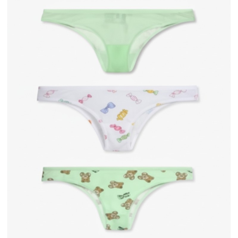 Moschino Printed Brazilian Brief Set Green White