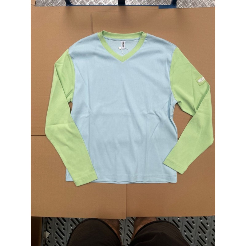 Moschino Color Block V-Neck Long Sleeve Blue