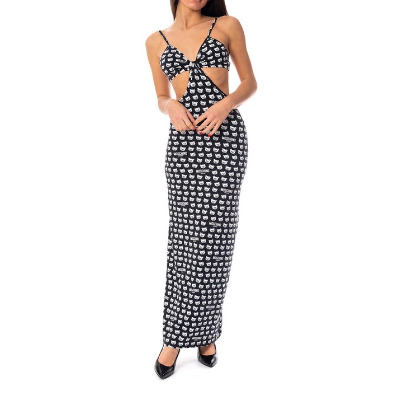 Moschino Heart Print Cutout Maxi Dress Black