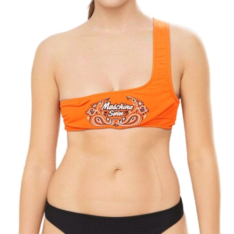 Moschino One Shoulder Bikini Top Orange