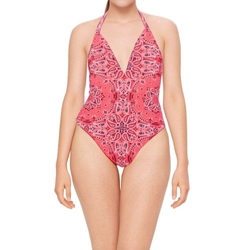 Moschino Bandana Print Halter Swimsuit Pink