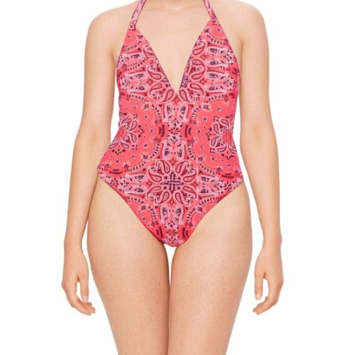 Moschino Bandana Print Halter Swimsuit Pink