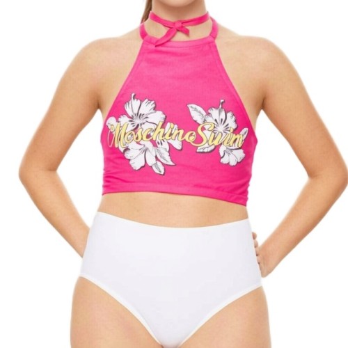 Moschino Pink Floral Halter Crop Top