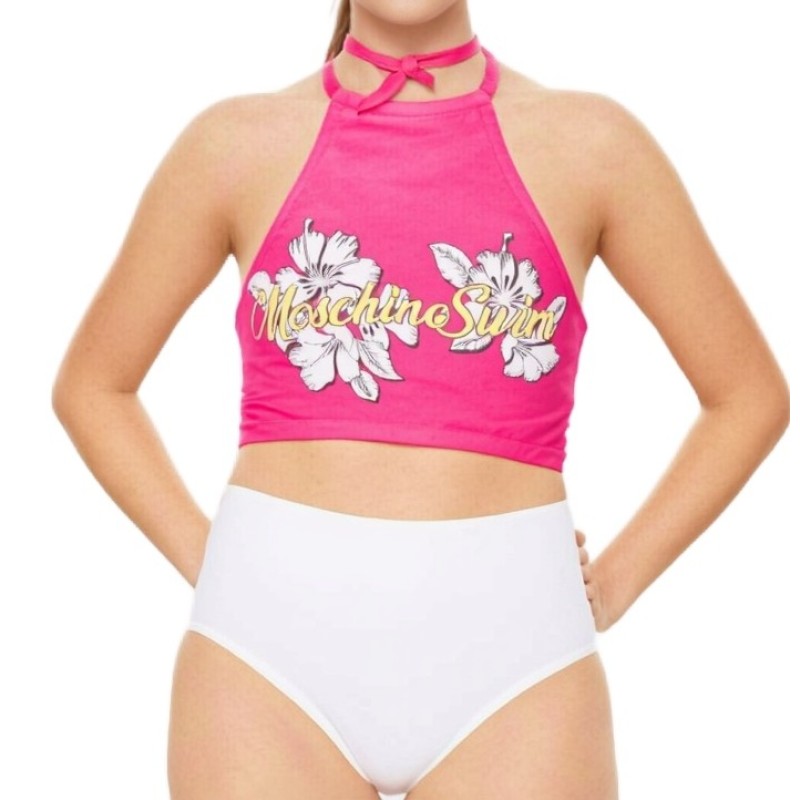 Moschino Pink Floral Halter Crop Top