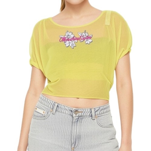 Moschino Yellow Embroidered Crop Top