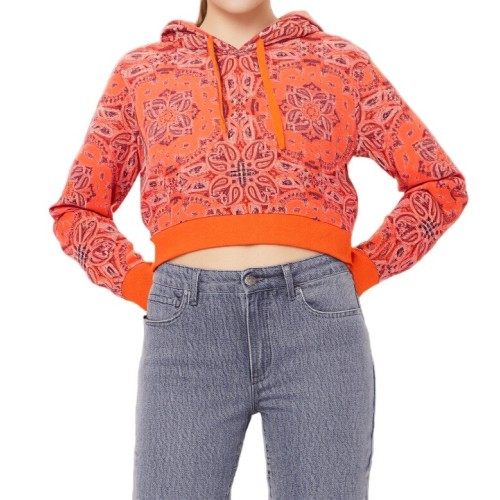 Moschino Bandana Print Cropped Hoodie Orange