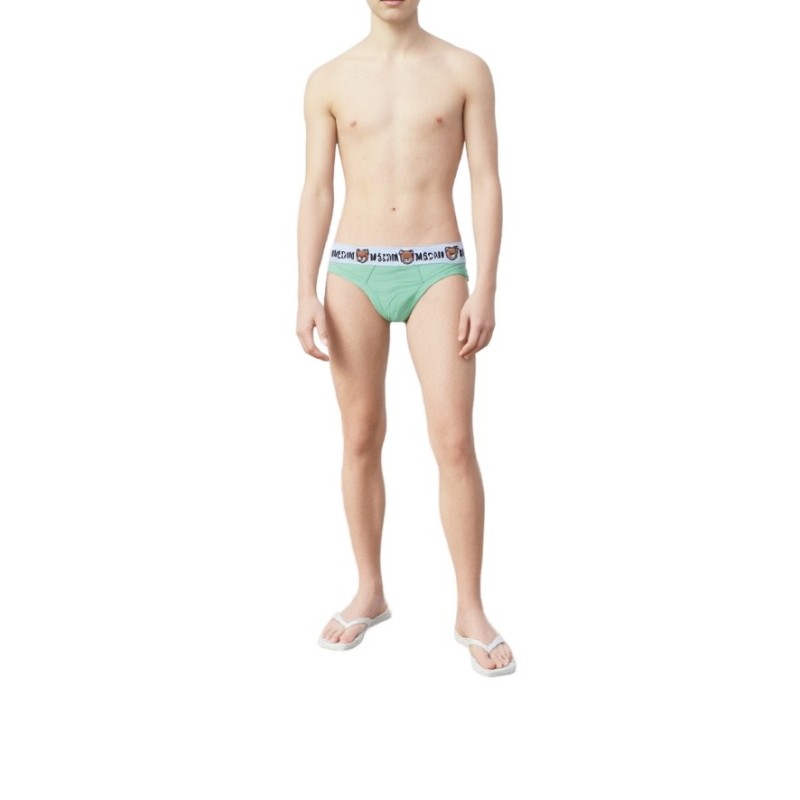 Moschino Logo Waistband Cotton Briefs Green