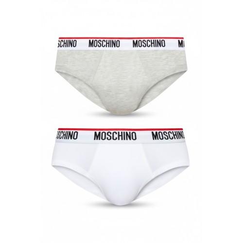 Moschino Logo Waistband Brief 2-Pack Grey White
