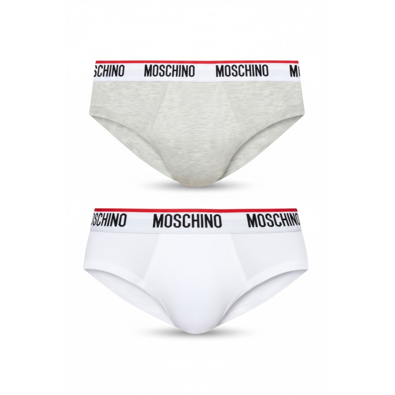 Moschino Logo Waistband Brief 2-Pack Grey White