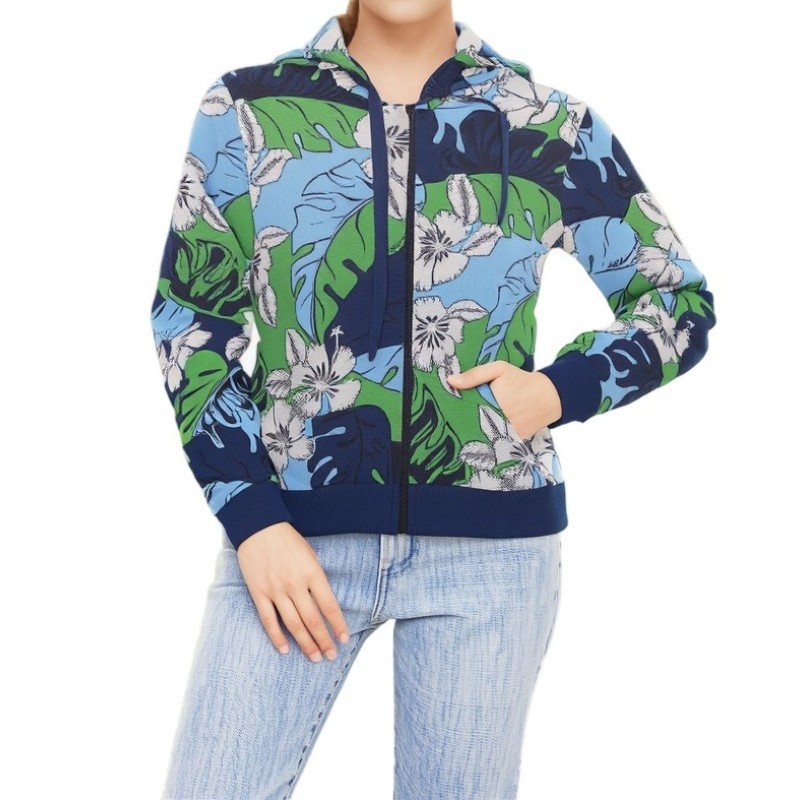 Moschino Tropical Floral Zip Hoodie Multicolor