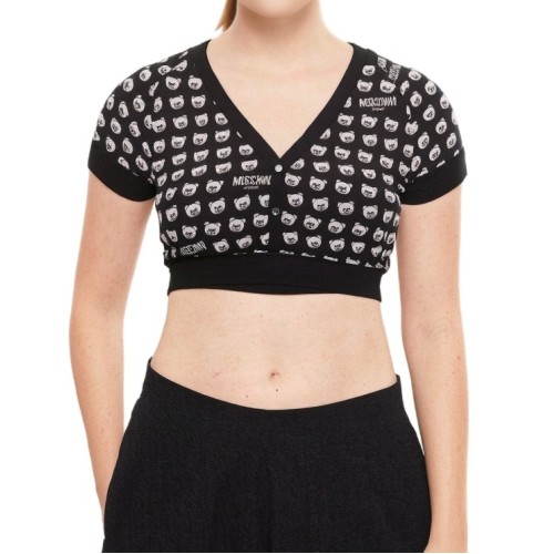 Moschino Bear Print Crop Top Black