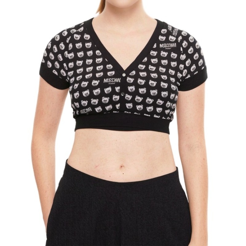 Moschino Bear Print Crop Top Black