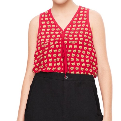 Moschino Teddy Bear Print Sleeveless Dress Red