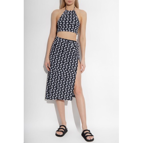 Moschino Bear Print Wrap Midi Skirt Black