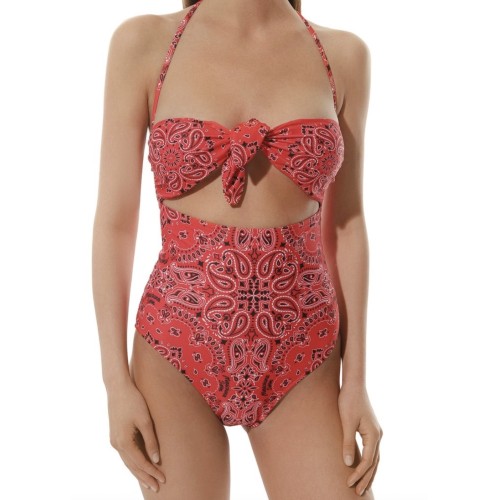 Moschino Paisley Cutout Bandana Swimsuit Red