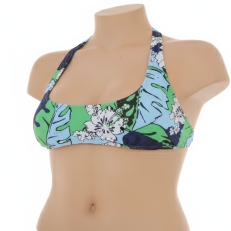 Moschino Tropical Print Halter Bikini Top Blue Green