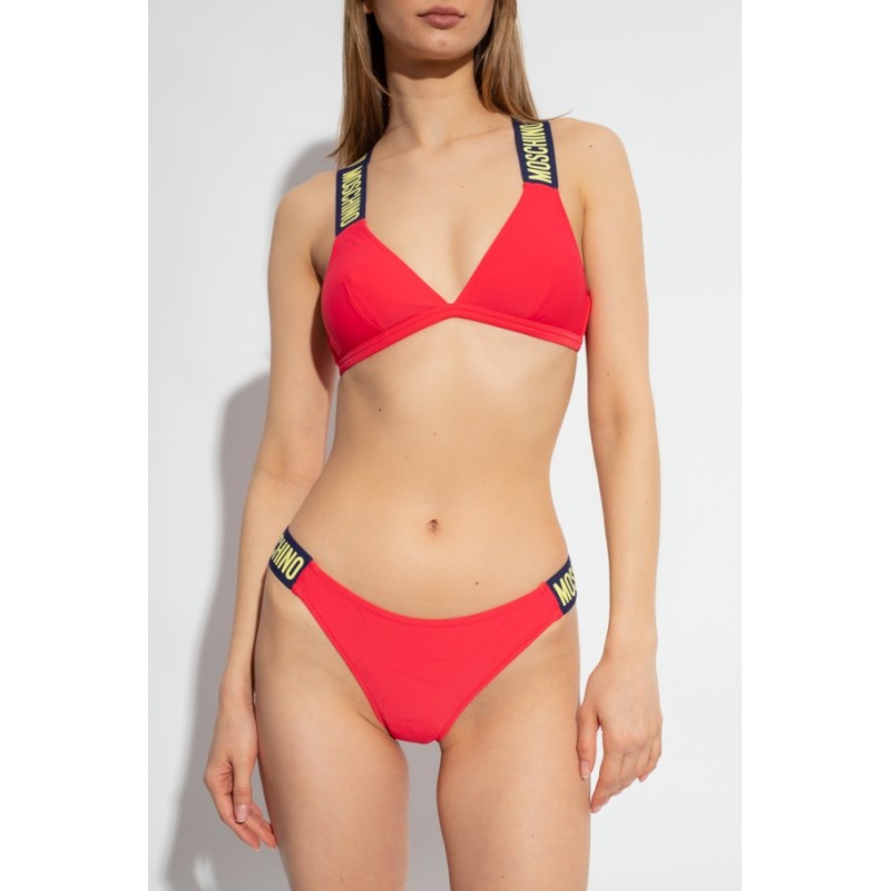 Moschino Logo Strap Triangle Bikini Red