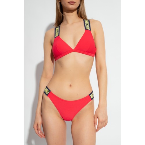 Moschino Logo Strap Triangle Bikini Red