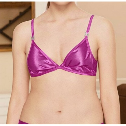 Moschino Satin Triangle Bikini Top Purple