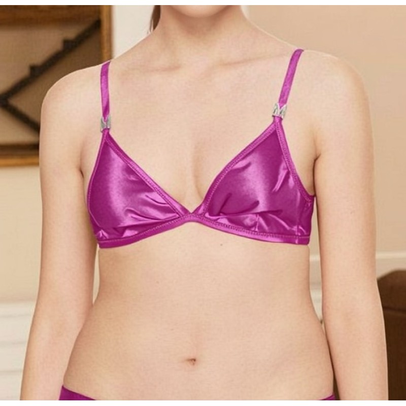 Moschino Satin Triangle Bikini Top Purple