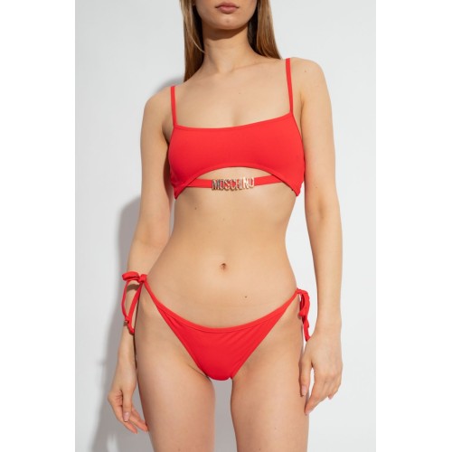 Moschino Logo Chain Bikini Top Red