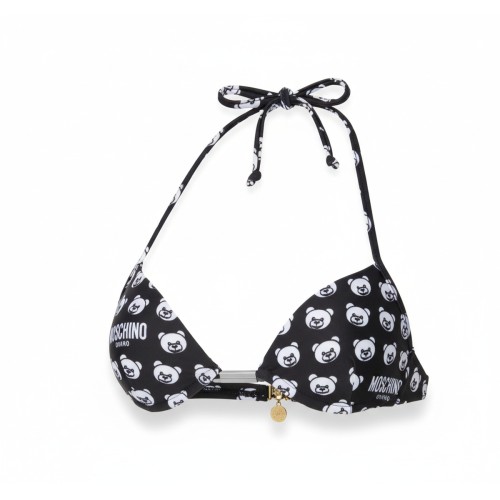 Moschino Bear Print Triangle Bikini Top Black