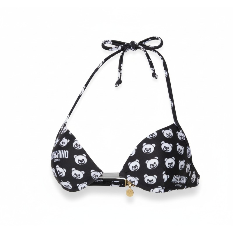Moschino Bear Print Triangle Bikini Top Black