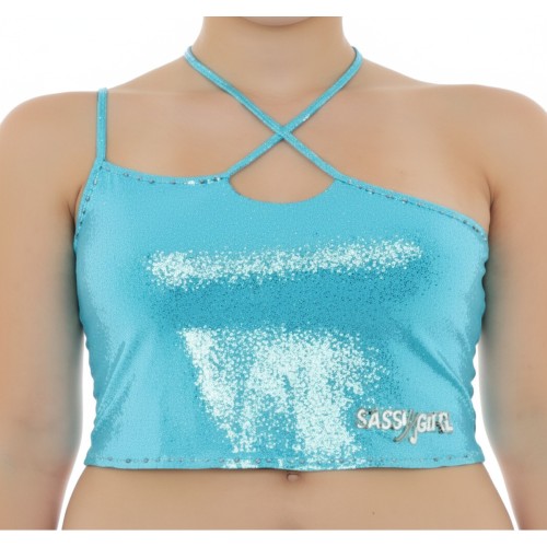 Moschino Sequin Crop Top Turquoise