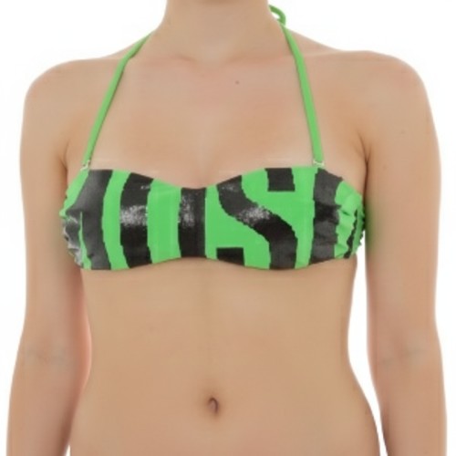 Moschino Green Black Logo Bandeau Bikini Top