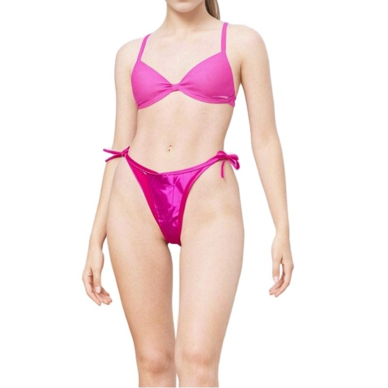 Moschino High-Cut Tie-Side Bikini Bottom Fuchsia
