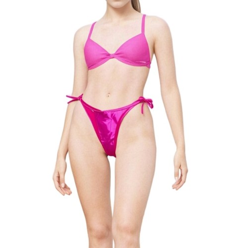 Moschino High-Cut Tie-Side Bikini Bottom Fuchsia